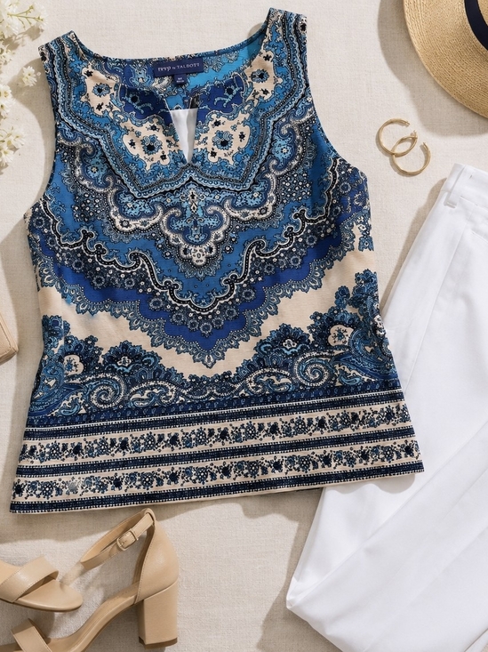 Talbots Tops - RSVP by Talbots Paisley Sleeveless Top 16P Blue White Event Party Coastal
